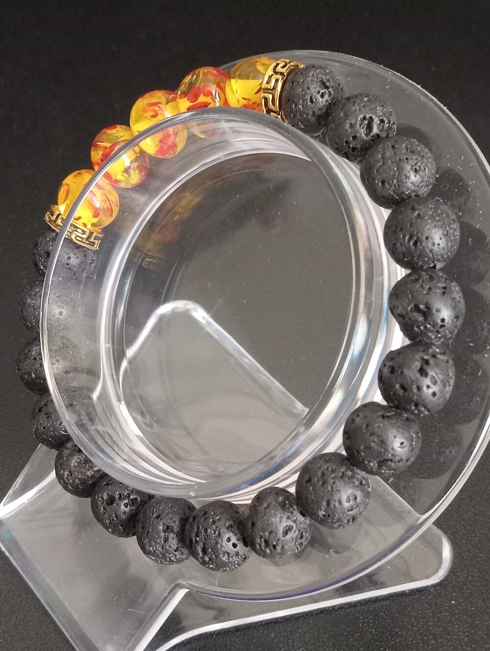 Lava Bead Bracelet with Amber Accent Beads (Nwot) - Picture 3 of 5